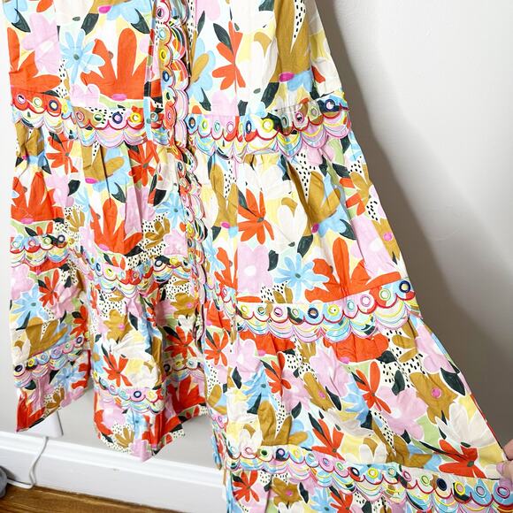 CELIA B Freya Dress Multi Floral Scalloped Edge Midi Shirt Dress Med NEW - Picture 4 of 9